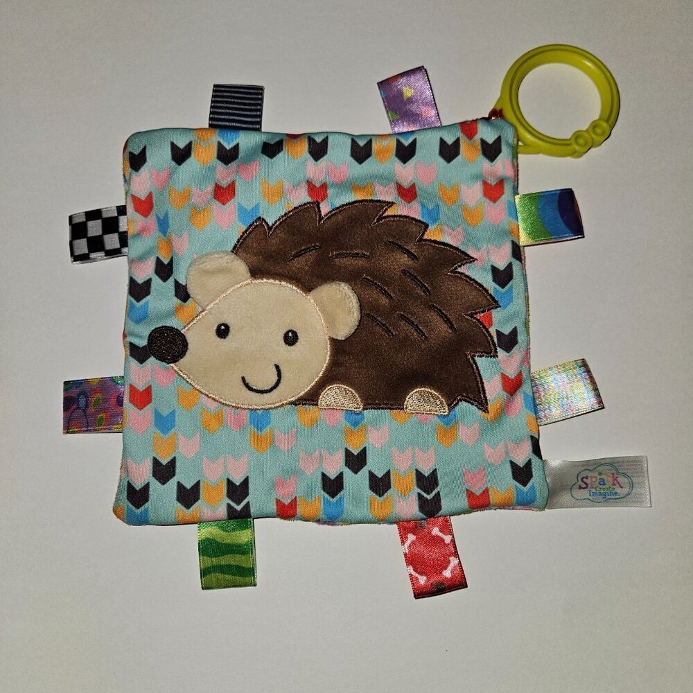 Spark Create Imagine Hedgehog Square Baby Lovey Crinkle Squeaker Tags Ring